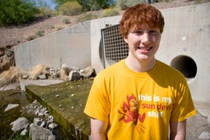 EPICS_Program__Jared Chemical engineering major Jared Schoepf was part of a project team that helped engineer a way to enhance an urban plant and wildlife habitat. The team won both an Innovation Challenge award and a Community Changemaker award. (Photo: Blaine Coury/ASU)