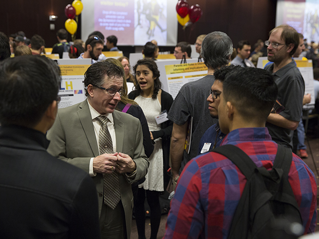 Professor Tony Rodriguez talks to community college students visiting Arizona State University's Tempe campus to learn about studies in the university's Ira A. Fulton Schools of Engineering. A National Science Foundation grant is enabling Rodriquez to expand his efforts to encourage more young students to pursue engineering careers.