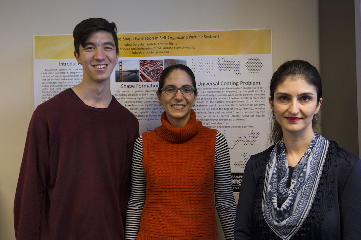 Andrea Richa with students programmable materials, self-organizing particles, computational theorys