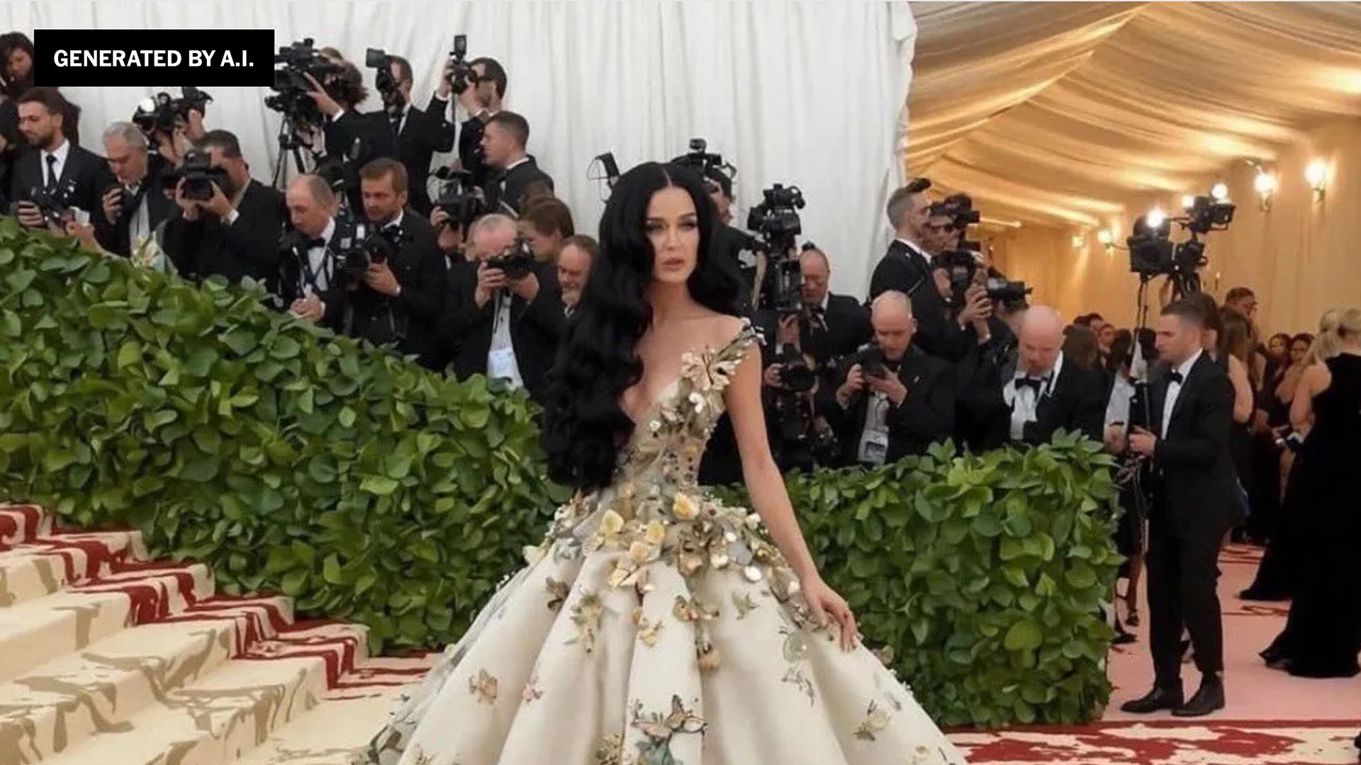 A deepfaked image of Katy Perry at the Met Gala red carpet.