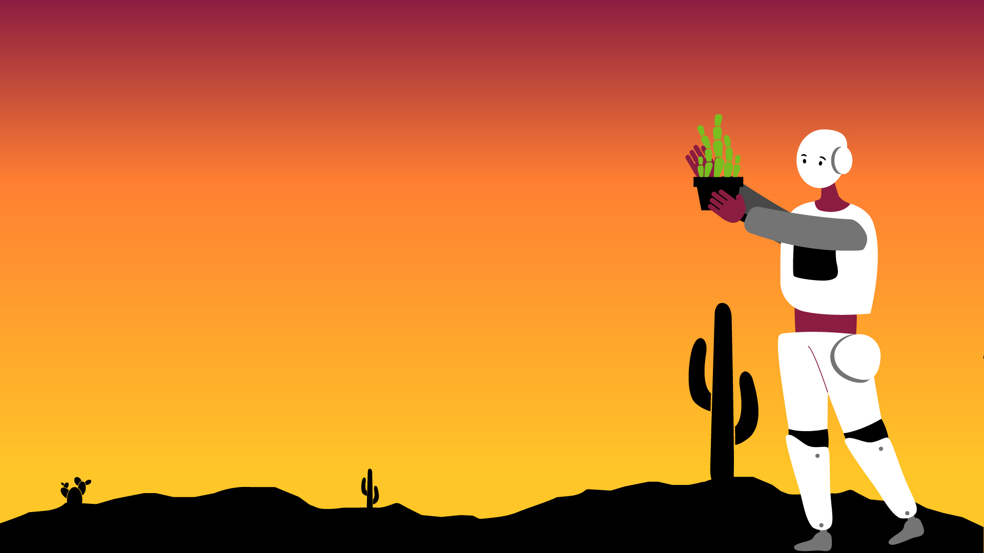 An illustration of a robot holding a plant.