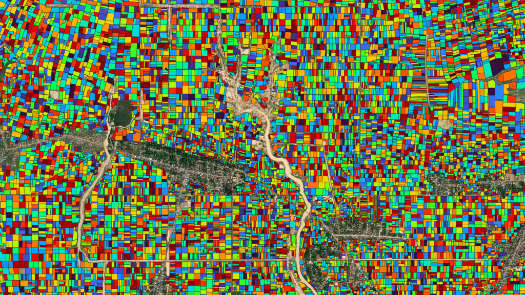 A map generated by the Fields of The World research team illustrates cropland in rural Cambodia.