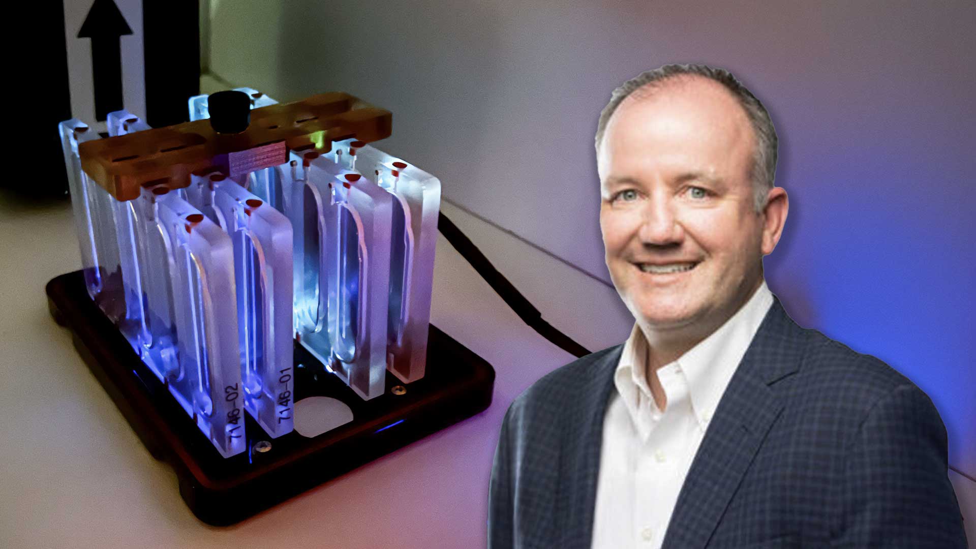 An image of Arizona State University Regents Professor Paul Westerhoff in front of the Germicidal Ultraviolet Light Biofilm Inhibition investigation he leads.
